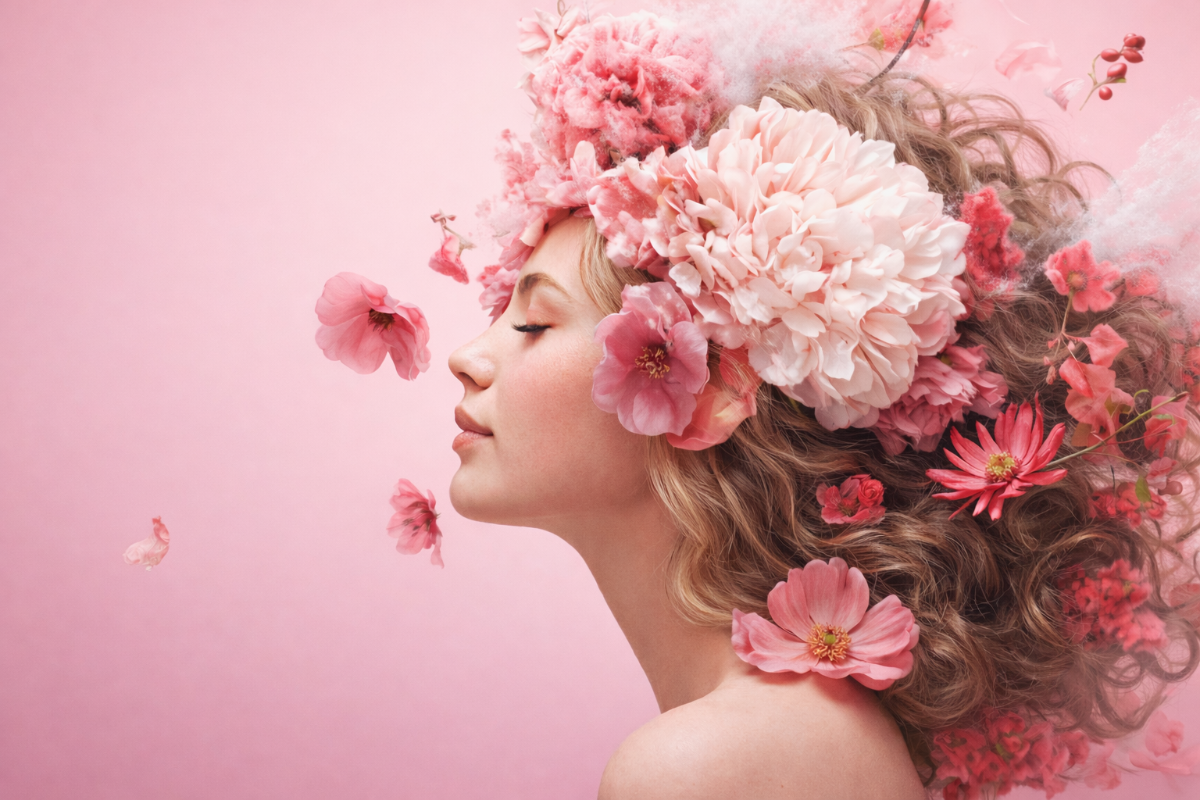 Ginekologijas akcijas bilde Meitene ar ziediem matos