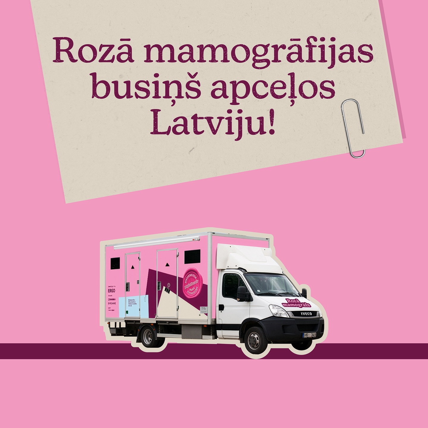 Rozā mamogrāfs Rozā mamogrāfijas busiņš apceļo Latviju, piedāvājot bezmaksas krūts veselības pārbaudes