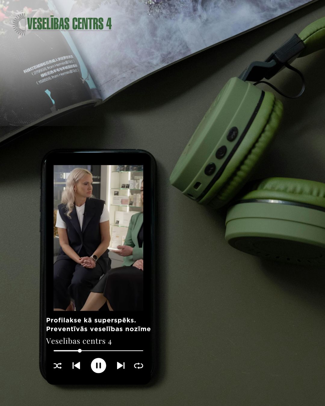 Podkāsts Veselības centrs 4 podkasts par preventīvās veselības nozīmi atvērts mobilajā telefonā