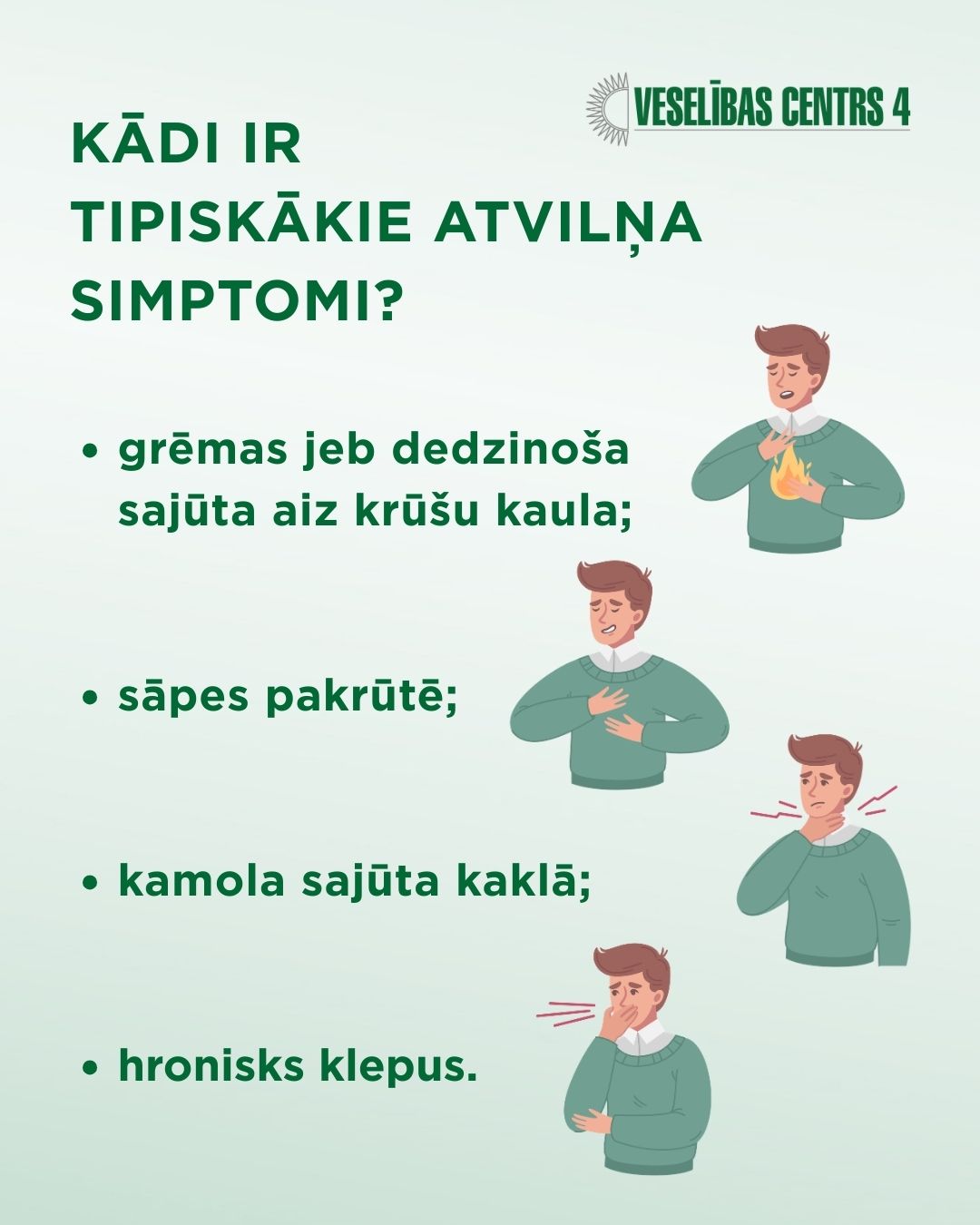 Tipiskākie atviļņa (GERS) simptomi